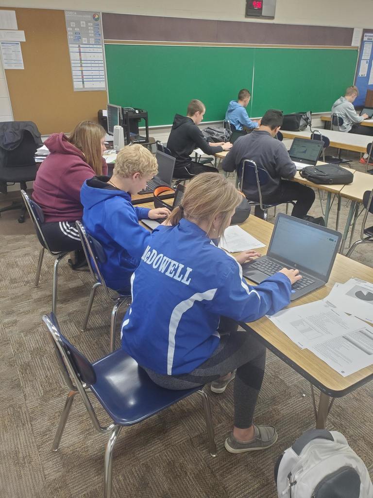 Students working on the chrome books to do their lesson